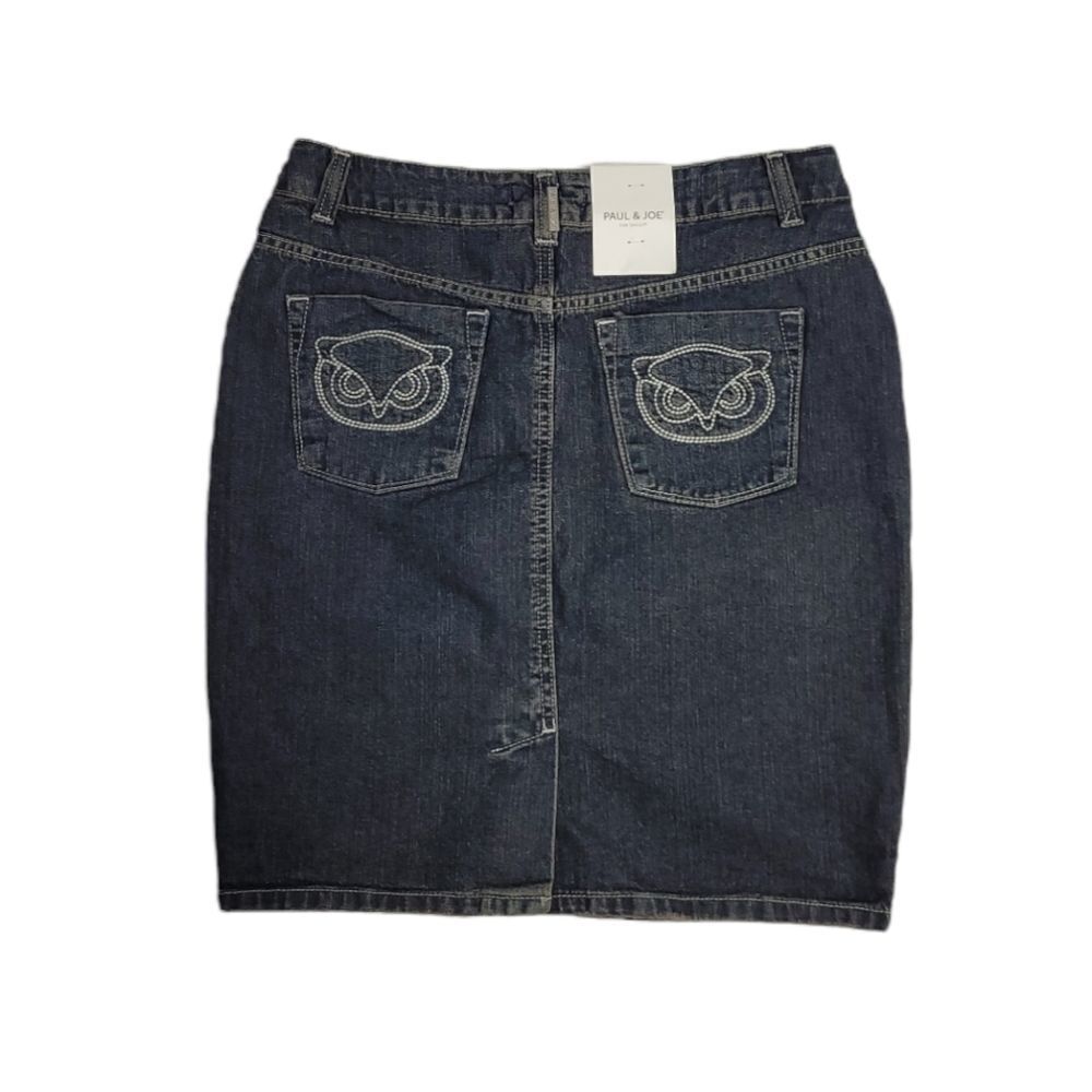 NEW Y2K Paul &‎ Joe skirt embroidered owl pockets low rise denim pencil M